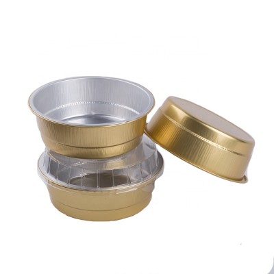 1130ml round microwavable food containers aluminum foil box for food packaging with plastic lid