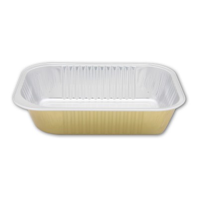 620ml Gold Rectangle Take away Food Packaging Aluminium Foil Containers with Plastic Lids