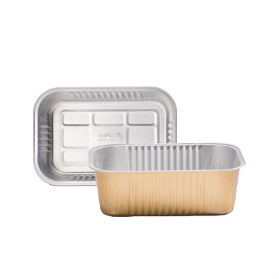 1 liter Gold disposable takeout aluminum containers large foil trays with plastic lids